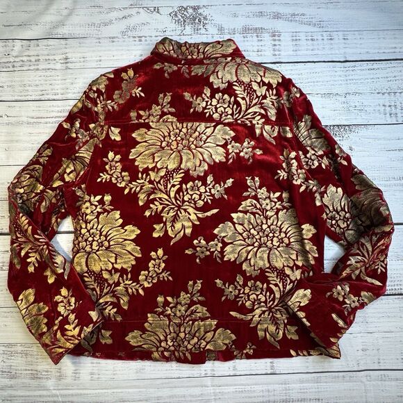 Erin London Velvet Brocade Jacket Womens XL Red Gold Floral Button Up - Picture 6 of 7